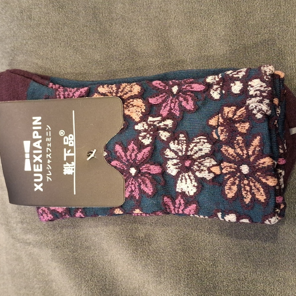 Floral Patterned Teal & Purple Sock - Picture 4 of 4